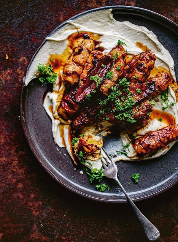 Honey-roasted yams with feta whip