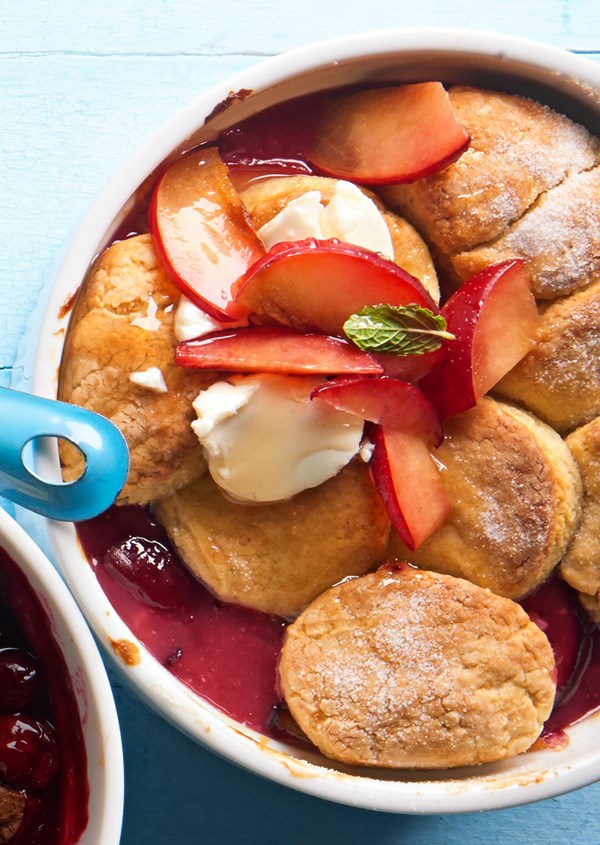 Honey-rosé plum cobbler