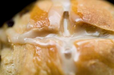 Honey-soaked hot cross buns