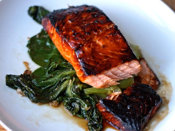 Honey-soy glazed salmon with bok choy