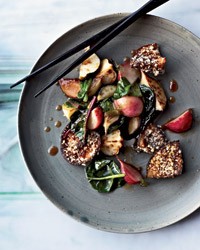 Honey-soy-glazed vegetables with crispy mushrooms