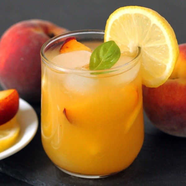 Honey sweetened fresh peach lemonade
