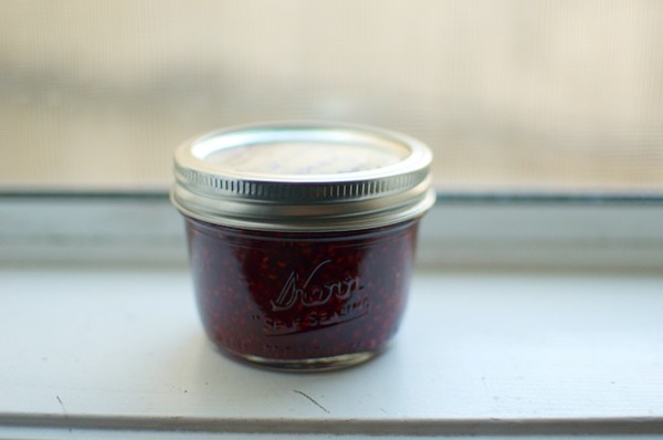 Honey sweetened raspberry preserves