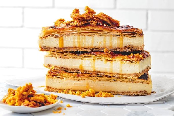 Honey vanilla slice with honeycomb