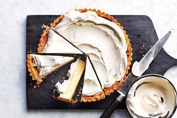 Honey vinegar pie with spiced whipped cream