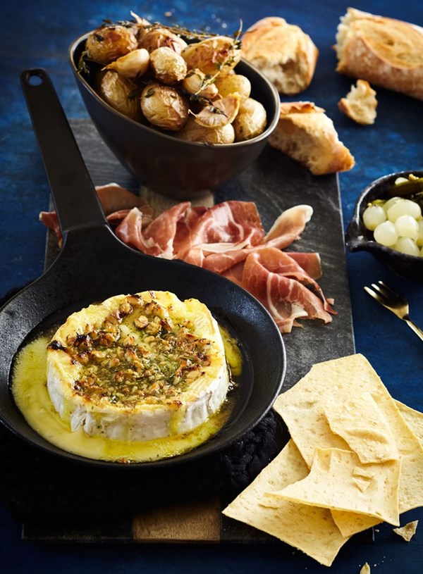 Honey, walnut and herb baked cheese