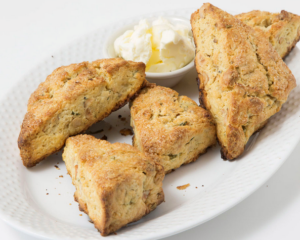Honeycormb-einkorn scones with hazelnuts and rosemary