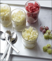 Honeydew Bellini granita with minted raspberries