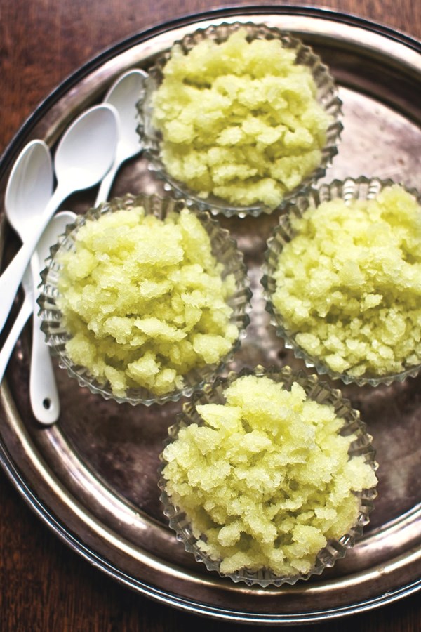 Honeydew granita with lemon verbena and lime