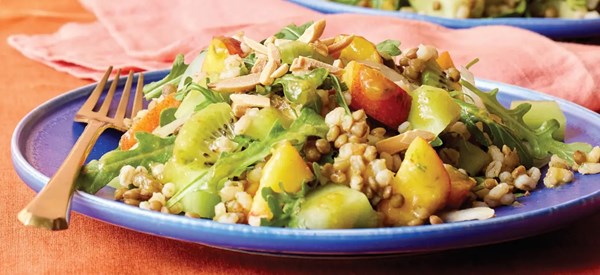 Honeydew, peach, and barley salad