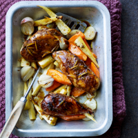 Honeyed chicken and root veg