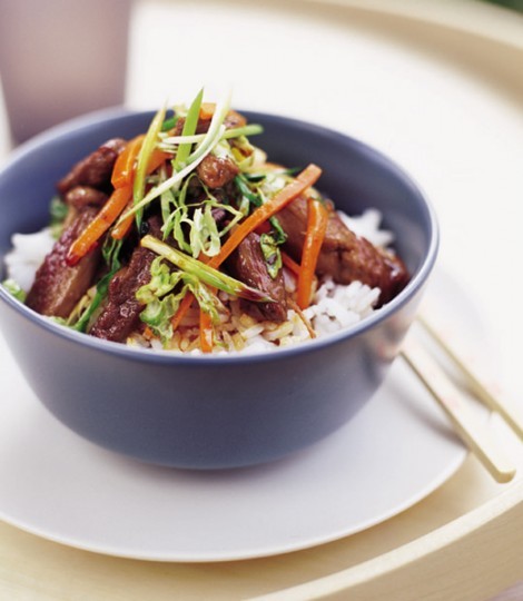 Honeyed duck and vegetable stir-fry
