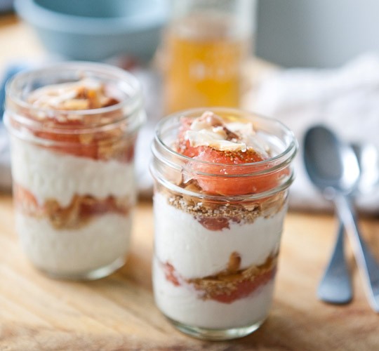 Honeyed grapefruit yogurt parfait with popped amaranth