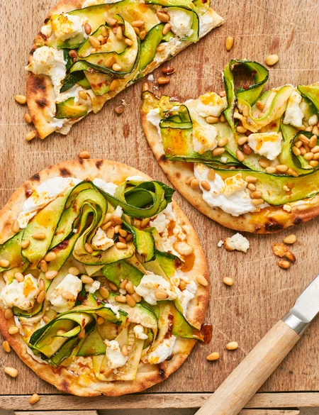 Honeyed harissa courgette flatbreads