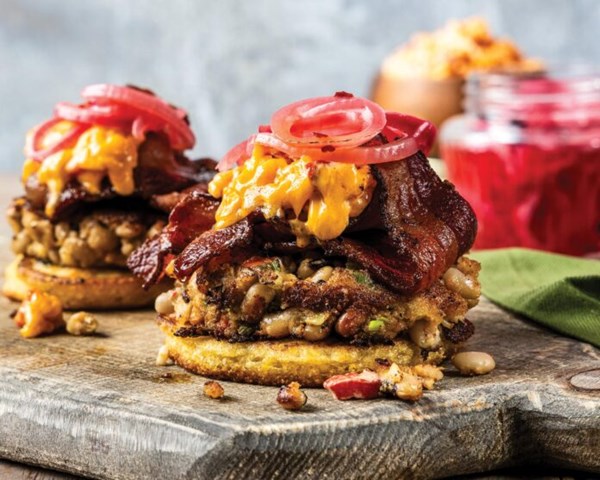 Hoppin' John open-faced burgers