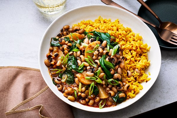 Hoppin' John with turnips and turnip greens
