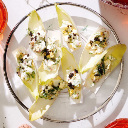 Horseradish egg salad-stuffed endive