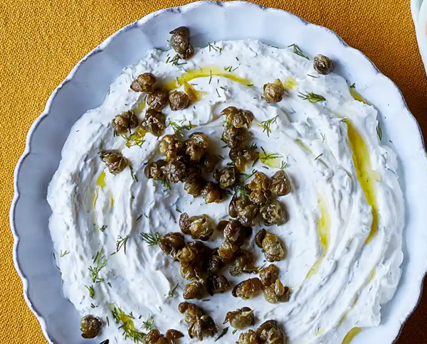 Horseradish labneh with crisp capers