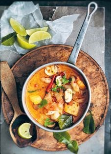 Hot & sour coconut prawn & pineapple soup