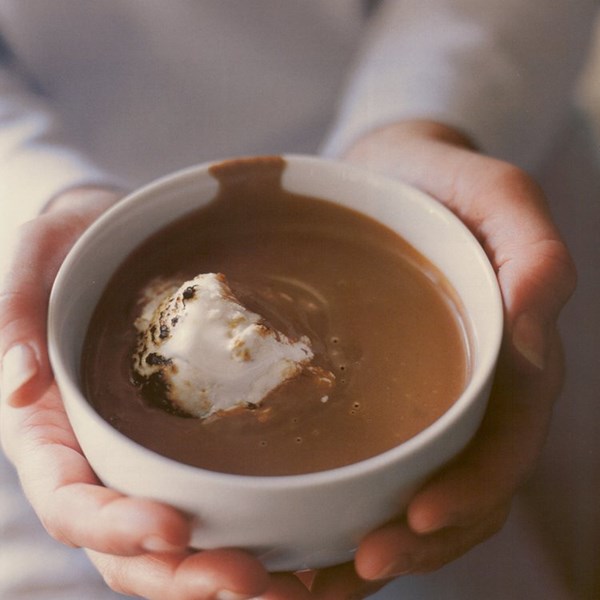 Hot and creamy cocoa with gooey toasted marshmallows