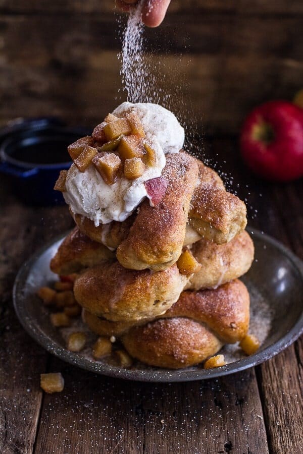 Hot buttered rum apple pie stuffed cinnamon sugar soft pretzels