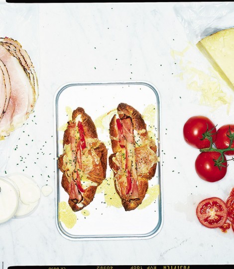 Hot cheesy brunch croissants