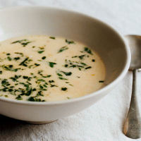 Hot chicken, herb and cream soup