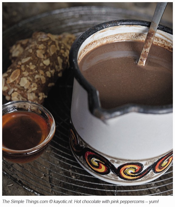 Hot chocolate and pink peppercorns