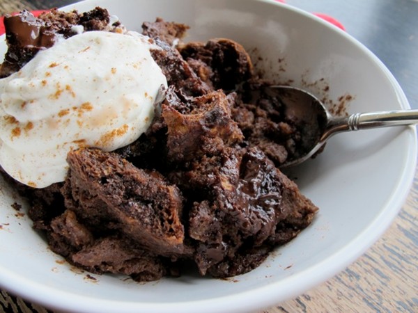 Hot chocolate bread pudding