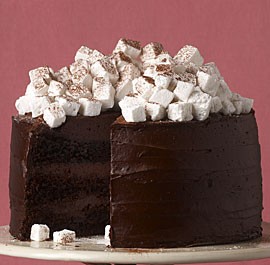 Hot chocolate layer cake with homemade marshmallows