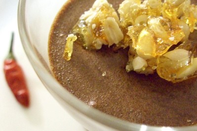 'Hot' chocolate mousse with pine nut praline