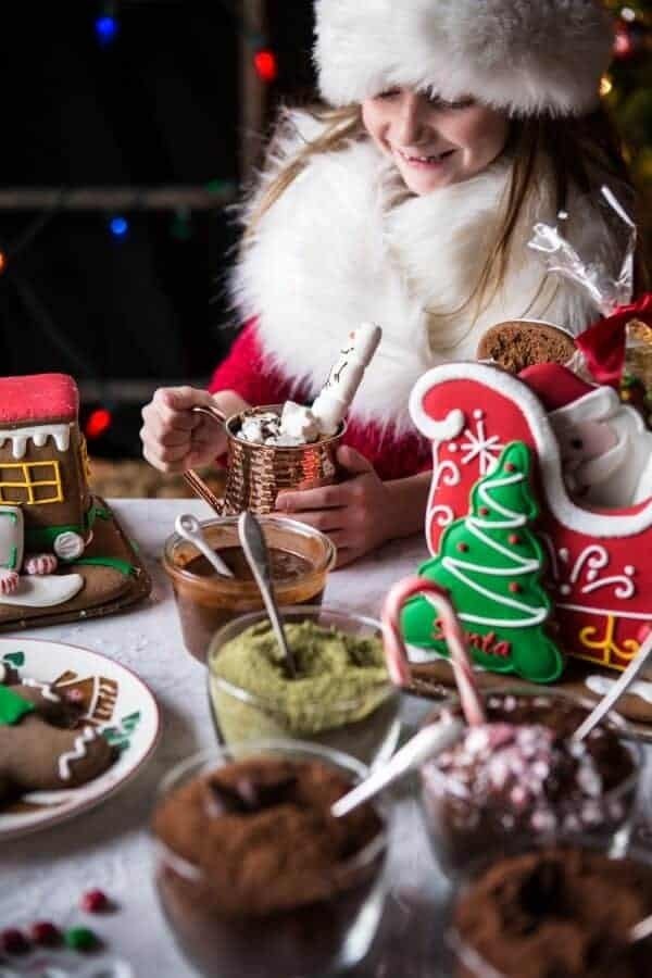 Hot chocolate party (with 4 hot cocoa recipes!): dark chocolate mocha / milk chocolate / peppermint / vanilla white chocolate matcha