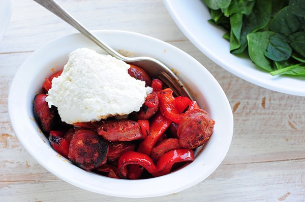 Hot chorizo and creamy ricotta salad