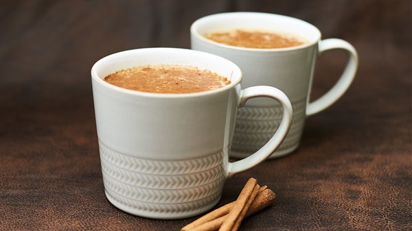 Hot cocoa with coconut milk, cinnamon, and turmeric
