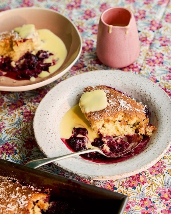 Hot coconut and blackberry sponge