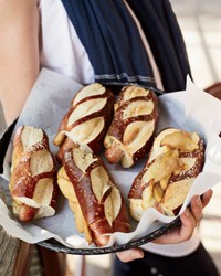 Hot dogs with cheddar and sautéed apples