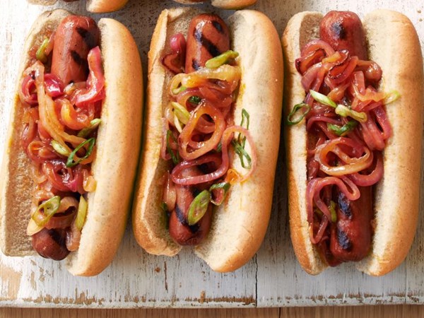 Hot dogs with sweet-and-sour onions