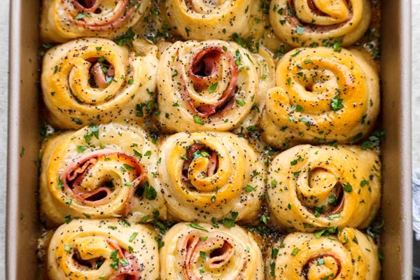 Hot ham and Swiss pinwheels