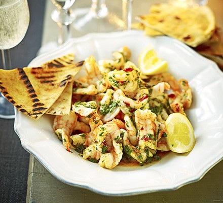 Hot herb butter prawns