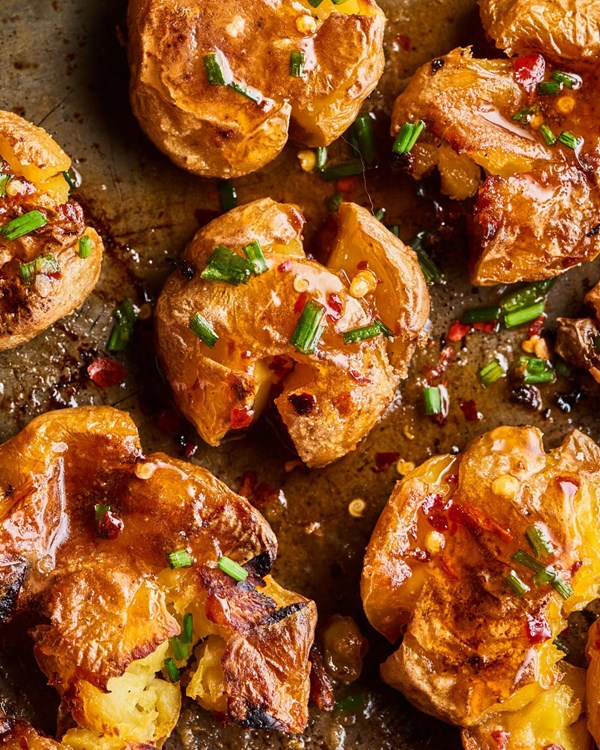 Hot honey butter smashed potatoes