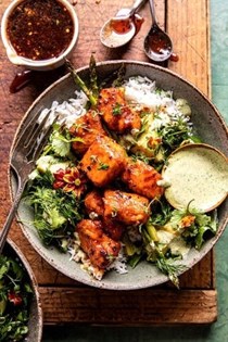 Hot honey crispy salmon bowls