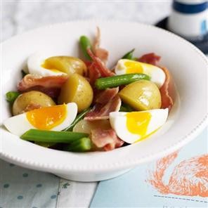 Hot new potato salad with hard-boiled eggs