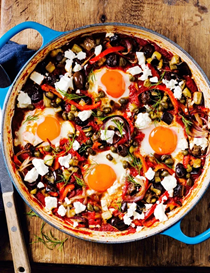 Hot pepper caponata baked eggs