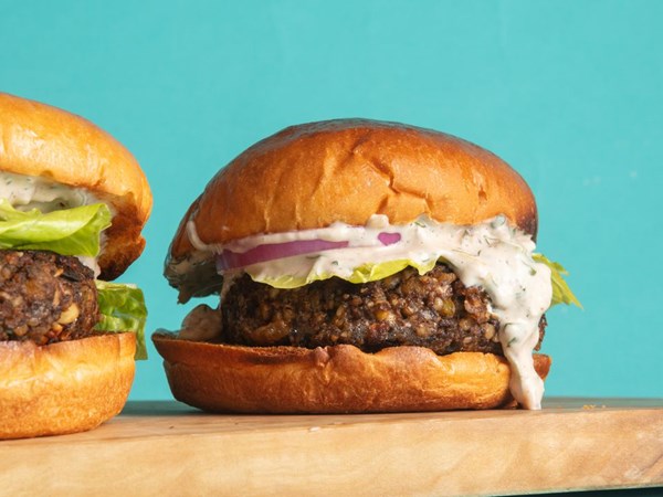 Hot sauce-spiked mushroom veggie burgers