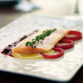 Hot smoked brook trout with pickled cipollini