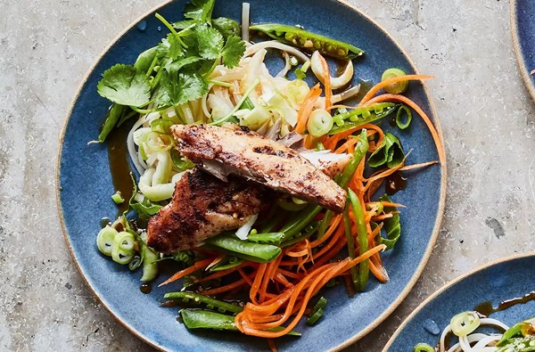 Hot smoked mackerel noodle salad