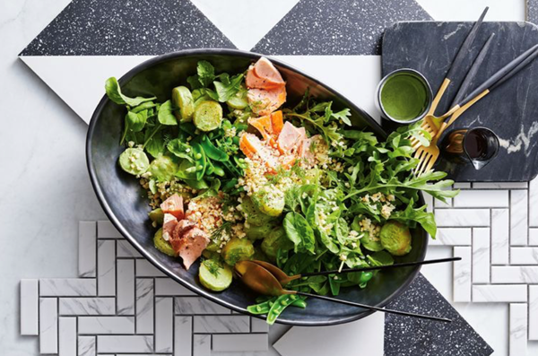 Hot-smoked salmon and potato salad, horseradish cream