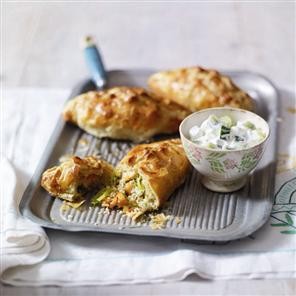 Hot-smoked salmon and saffron couscous pasties