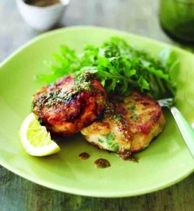 Hot-smoked salmon cakes with dill-mustard dressing
