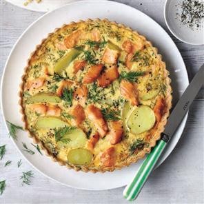 Hot-smoked salmon, horseradish and dill tart